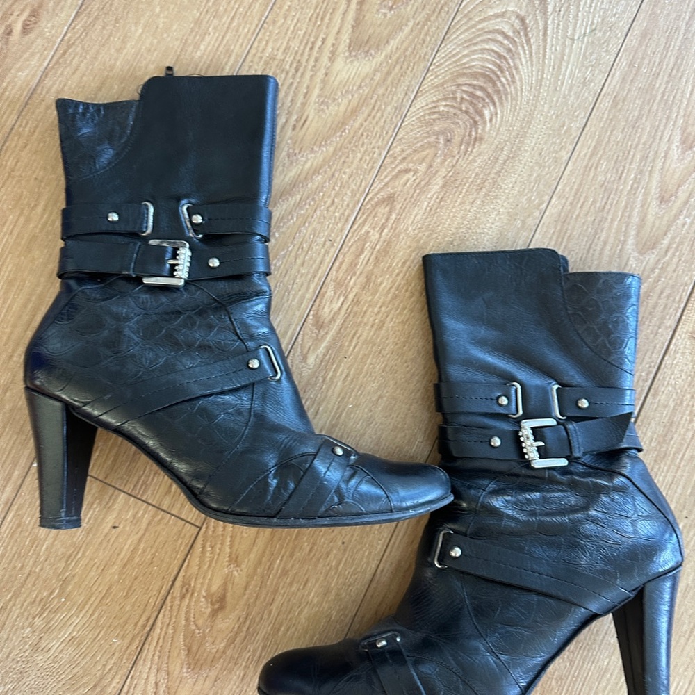 Outrageous Black Leather High Heel Boots